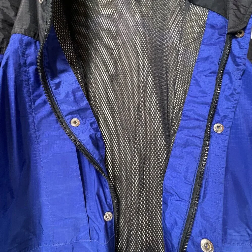 Vtg REI Gore-Tex Hooded Jacket Black Blue Waterproof Mesh Lining Pockets Mens L